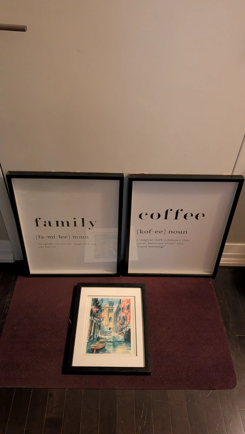 3 Black Picture Frames with Glass