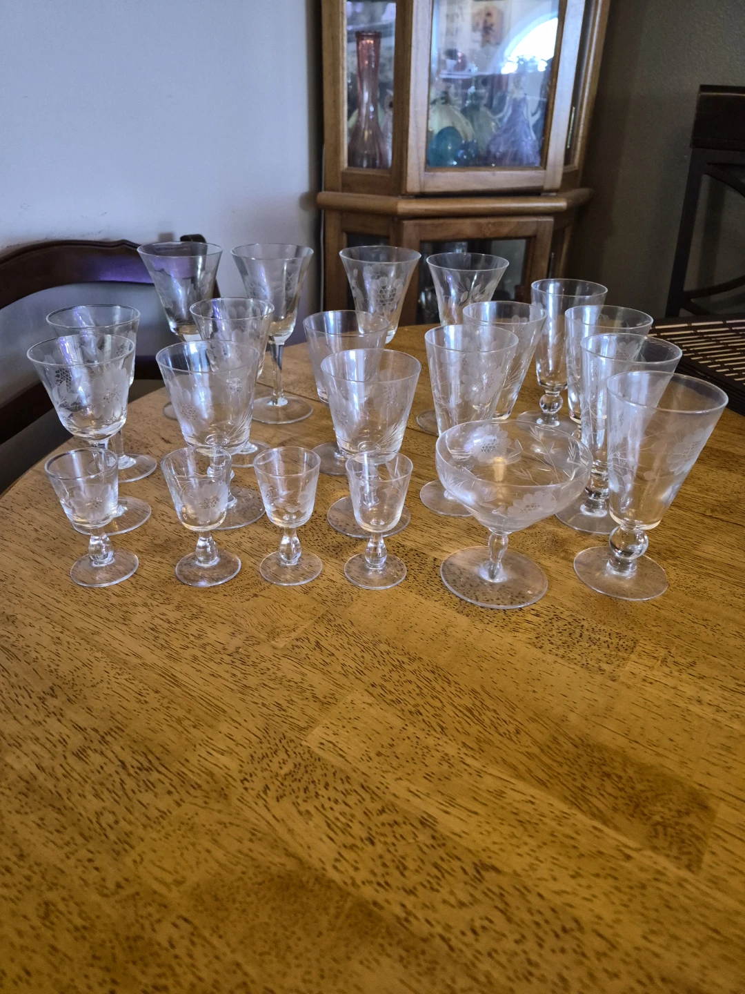 Mix Lot of 21 W.J. Hughes Etched Cornflower Crystal