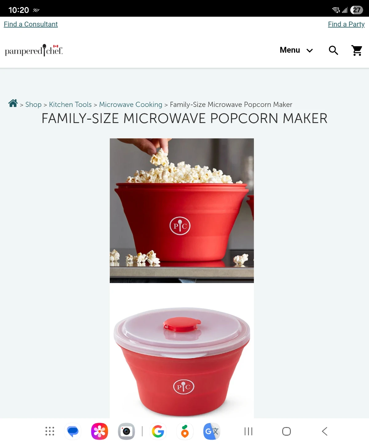 Pampered Chef Family-Size Microwave Popcorn Maker - Red