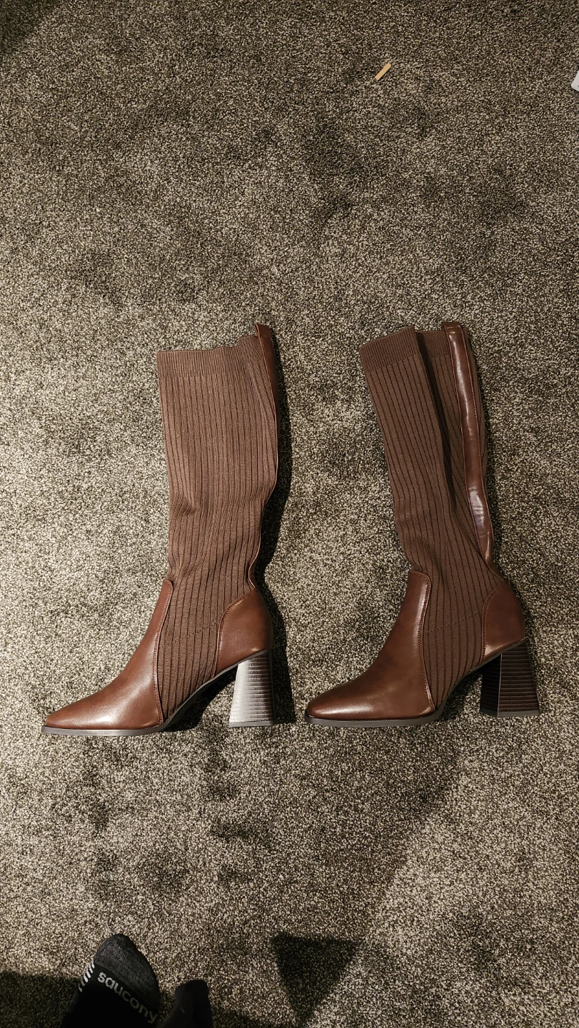 Brown Knee-High Sock Boots with Block Heels - photo 5