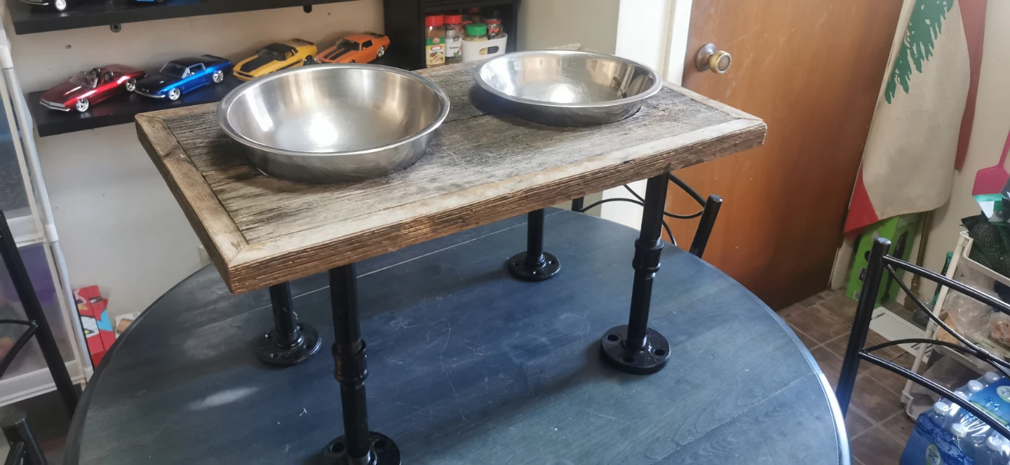 Rustic Pet Feeder with Two Stainless Steel Bowls
