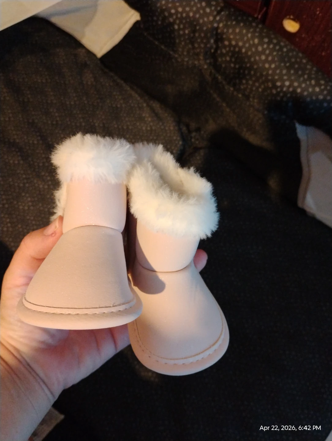 Pink Faux Fur Trim Baby Booties