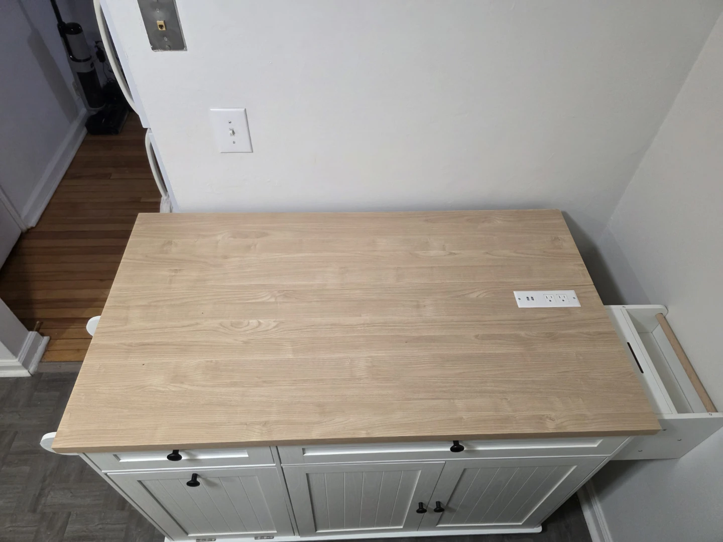 Kitchen Island Cart with Trash Can and Power Outlet - photo 3