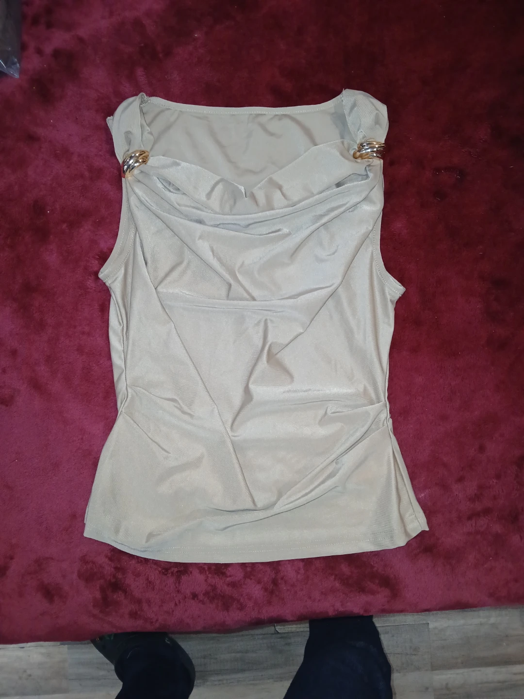 Sleeveless Cowl Neck Top with Gold Hardware