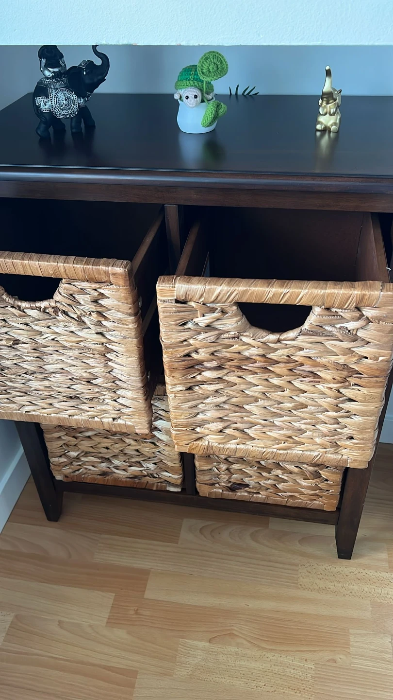 Dark Wood Storage Cabinet with 4 Woven Baskets - photo 3