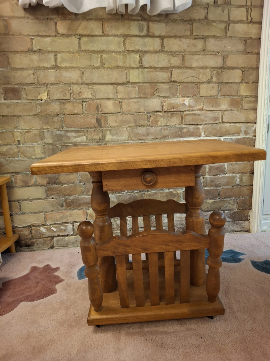 Wooden End Table with Magazine Rack and Drawer