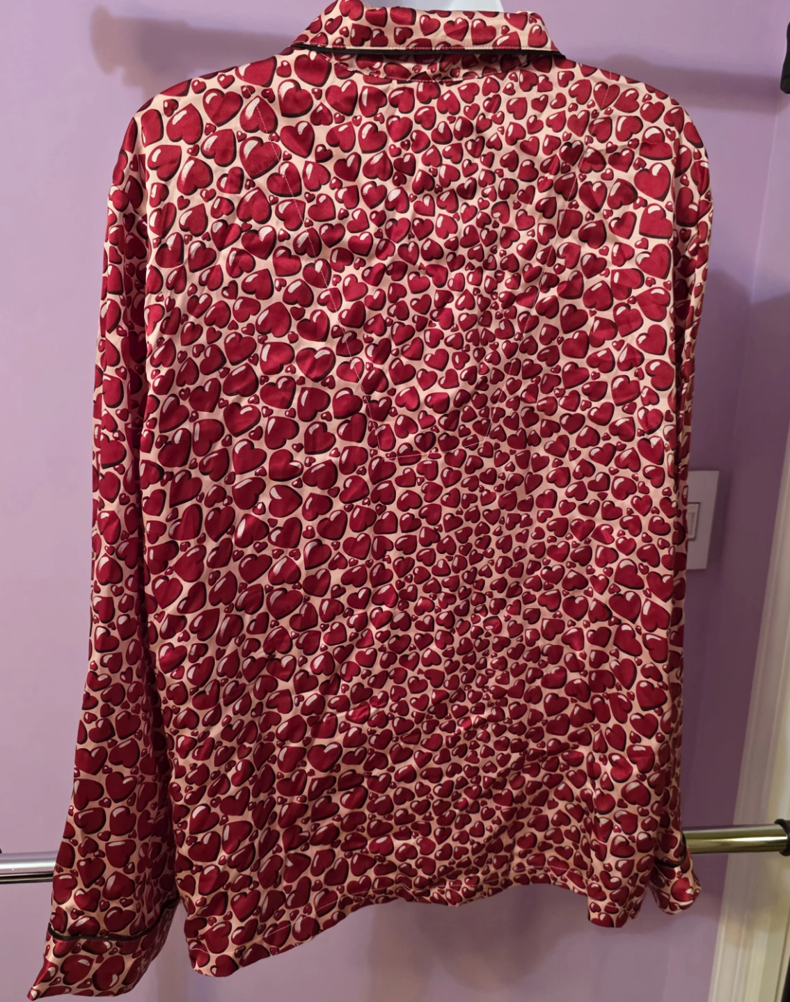 Nick & Nora 100% Silk Heart Print Pajama Shirt size L - photo 2