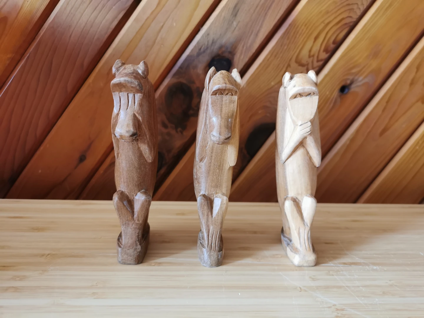 Vintage Hand-Carved Three Wise Monkeys Figurines