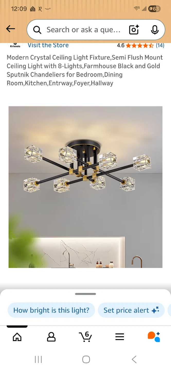 Modern Crystal 8-Light Semi Flush Mount Ceiling Light Fixture