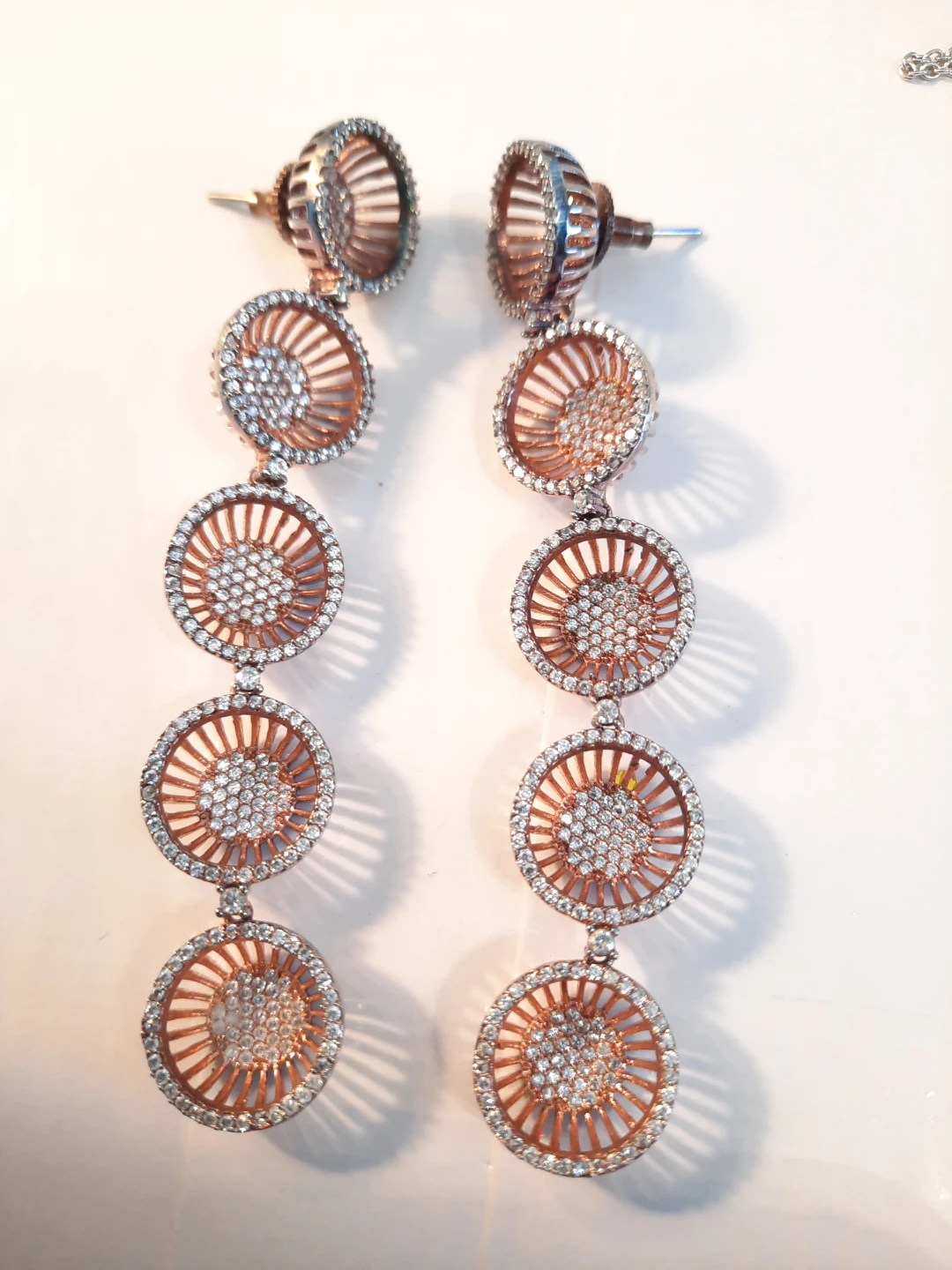 Rose Gold Tone & Crystal Dangle Earrings