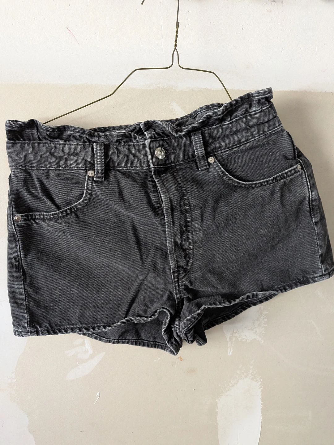 Black Denim Paperbag Shorts