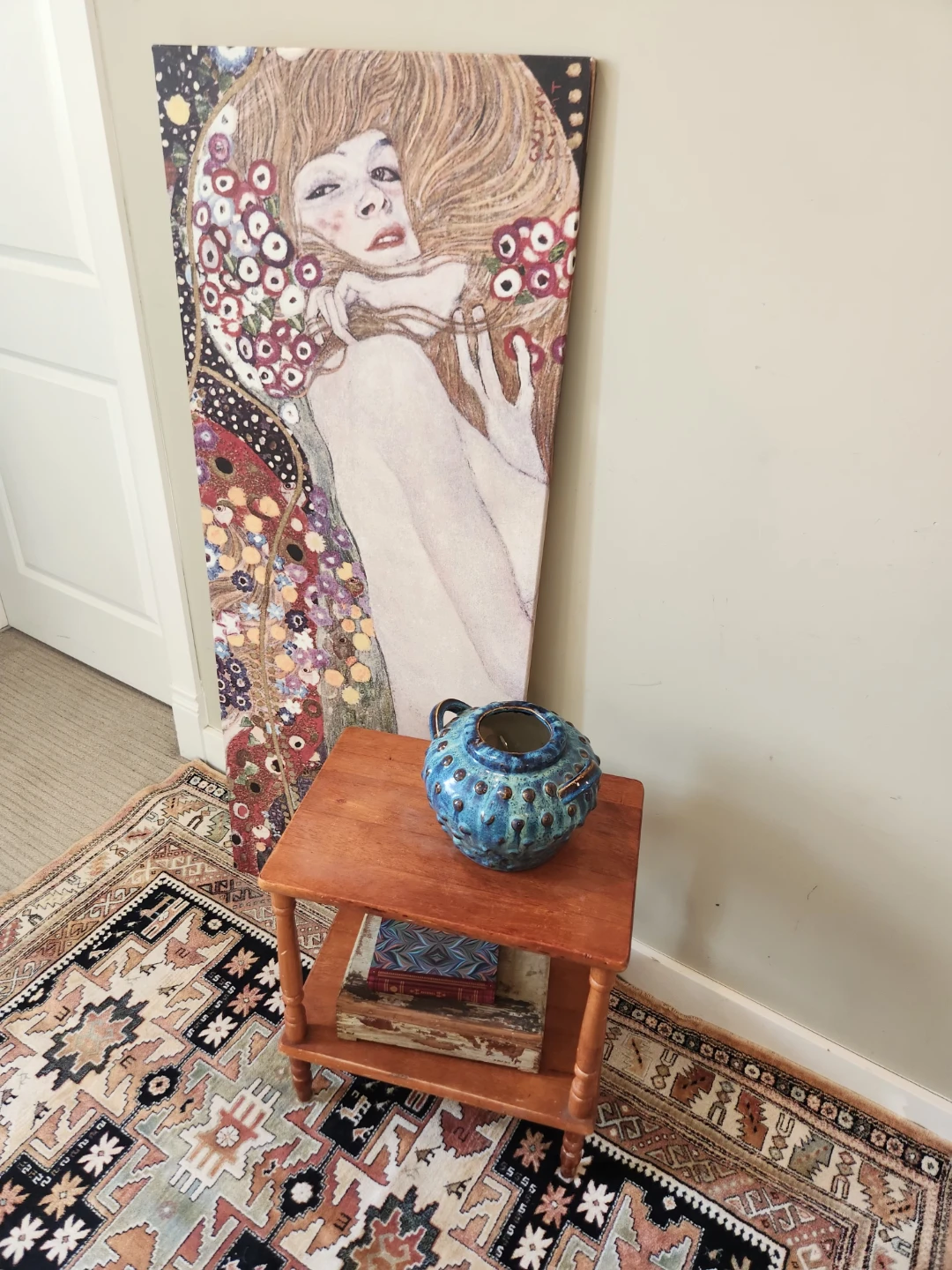 VINTAGE solid wood Side Table or plant stand with Two Shelves