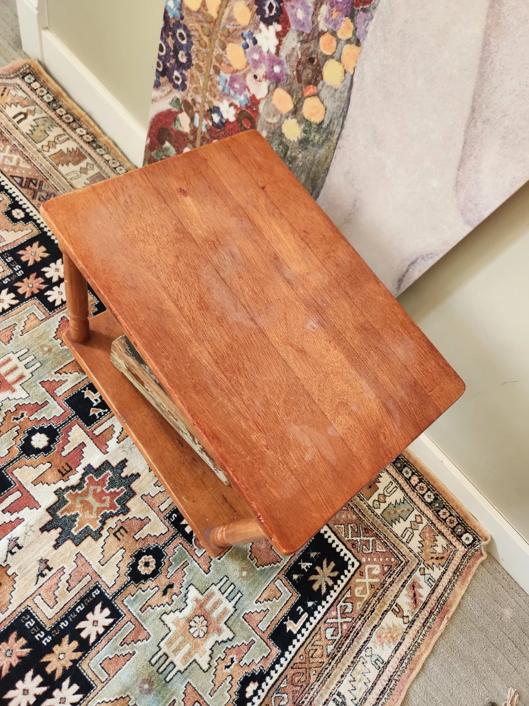 VINTAGE solid wood Side Table or plant stand with Two Shelves - photo 5