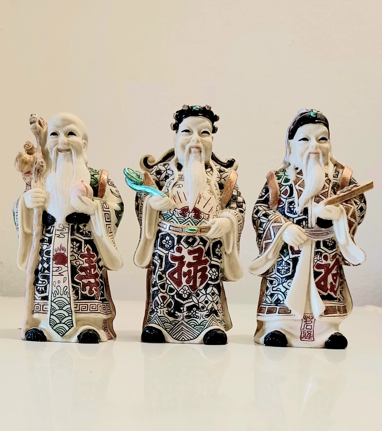 Vtg Chinese Hand Carved The 3 Emperors Set