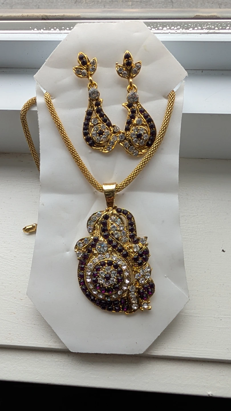 Gold-tone Pendant Necklace and Earring Set - photo 2