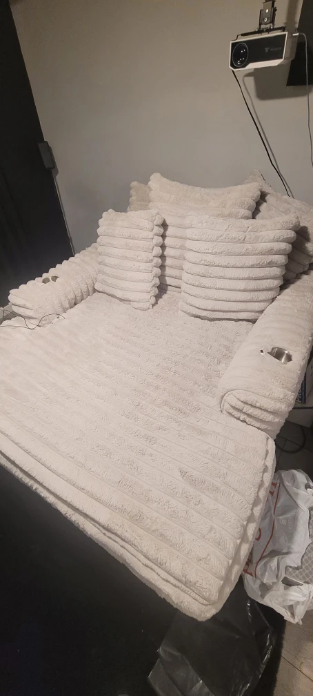 Cream Cozy Sofa Chair with Cup Holders and USB port
