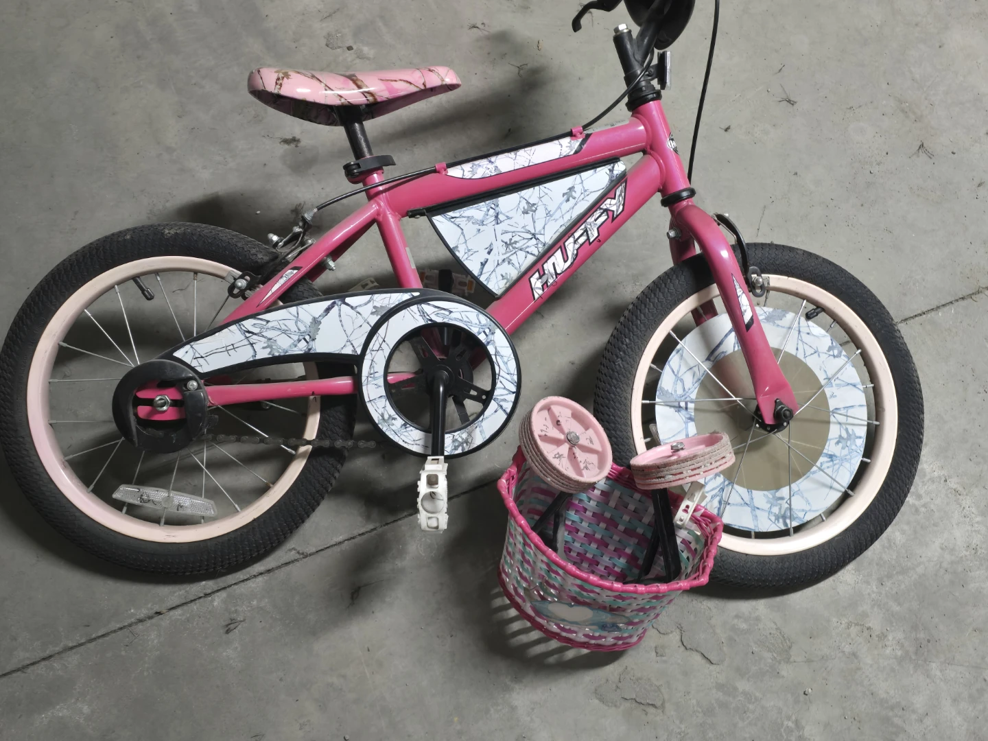 Huffy Kids Pink Bike with Training Wheels and Basket