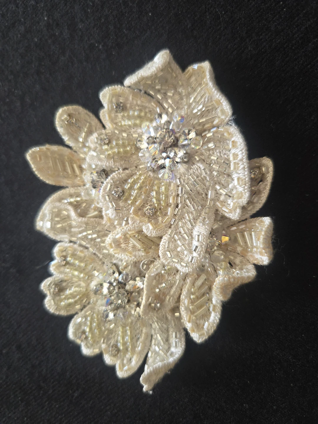 Embroidered Floral Applique with Beads and Rhinestones