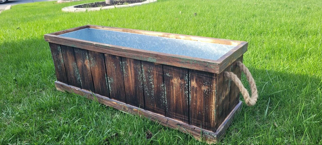 Rustic Wooden Planter with Rope Handles