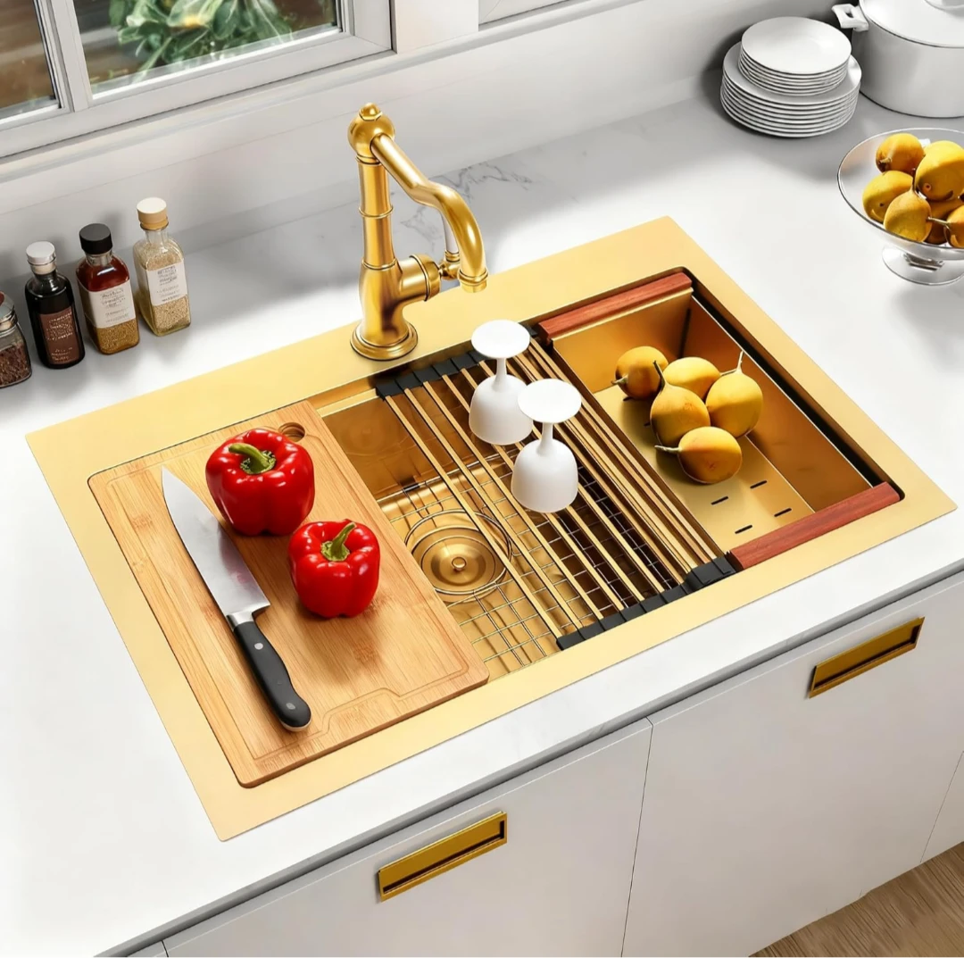 Gold topmount Kitchen Sink with Accessories