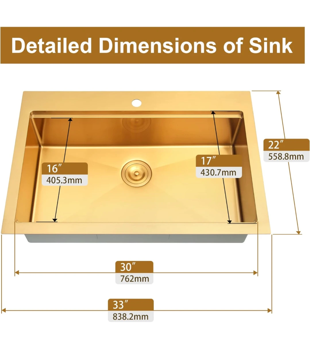 Gold topmount Kitchen Sink with Accessories - photo 4