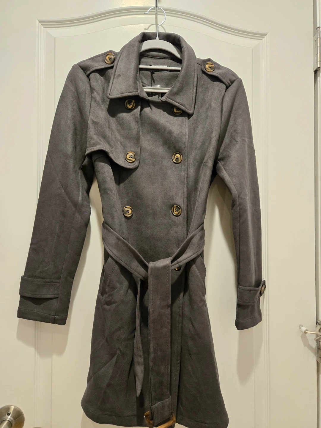 Women's Double-Breasted Trench Coat - Size XSmall - Gray
