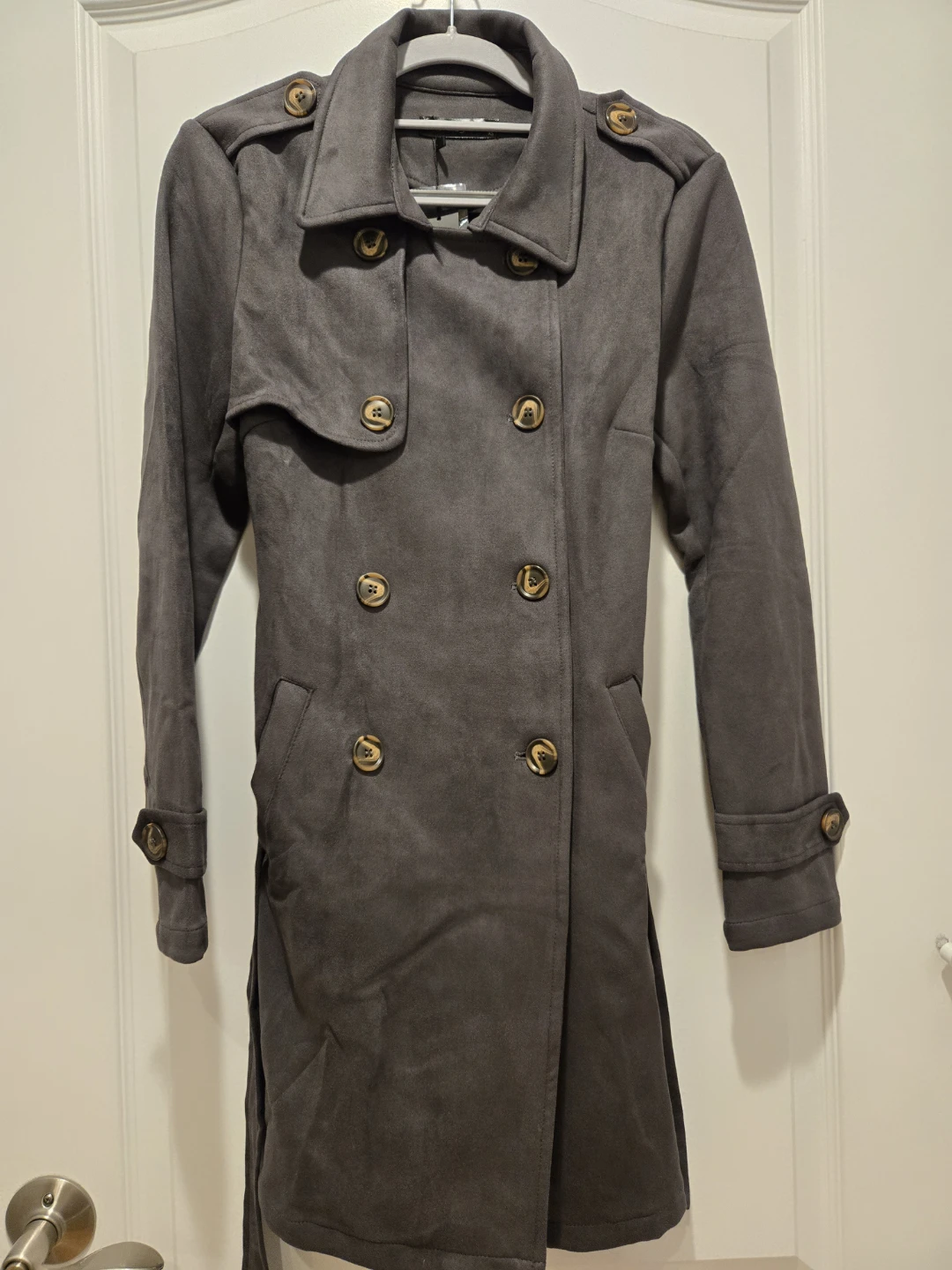 Women's Double-Breasted Trench Coat - Size XSmall - Gray - photo 2