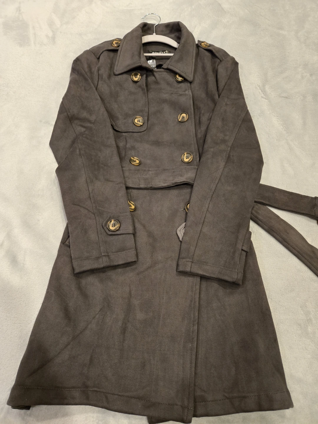 Women's Double-Breasted Trench Coat - Size XSmall - Gray - photo 3