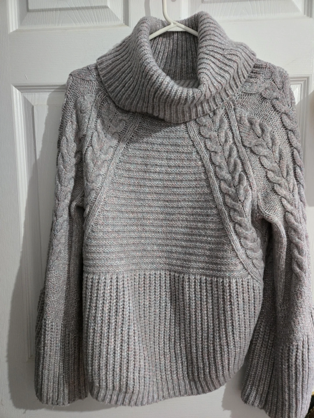 Grey Cowl Neck Cable Knit Sweater