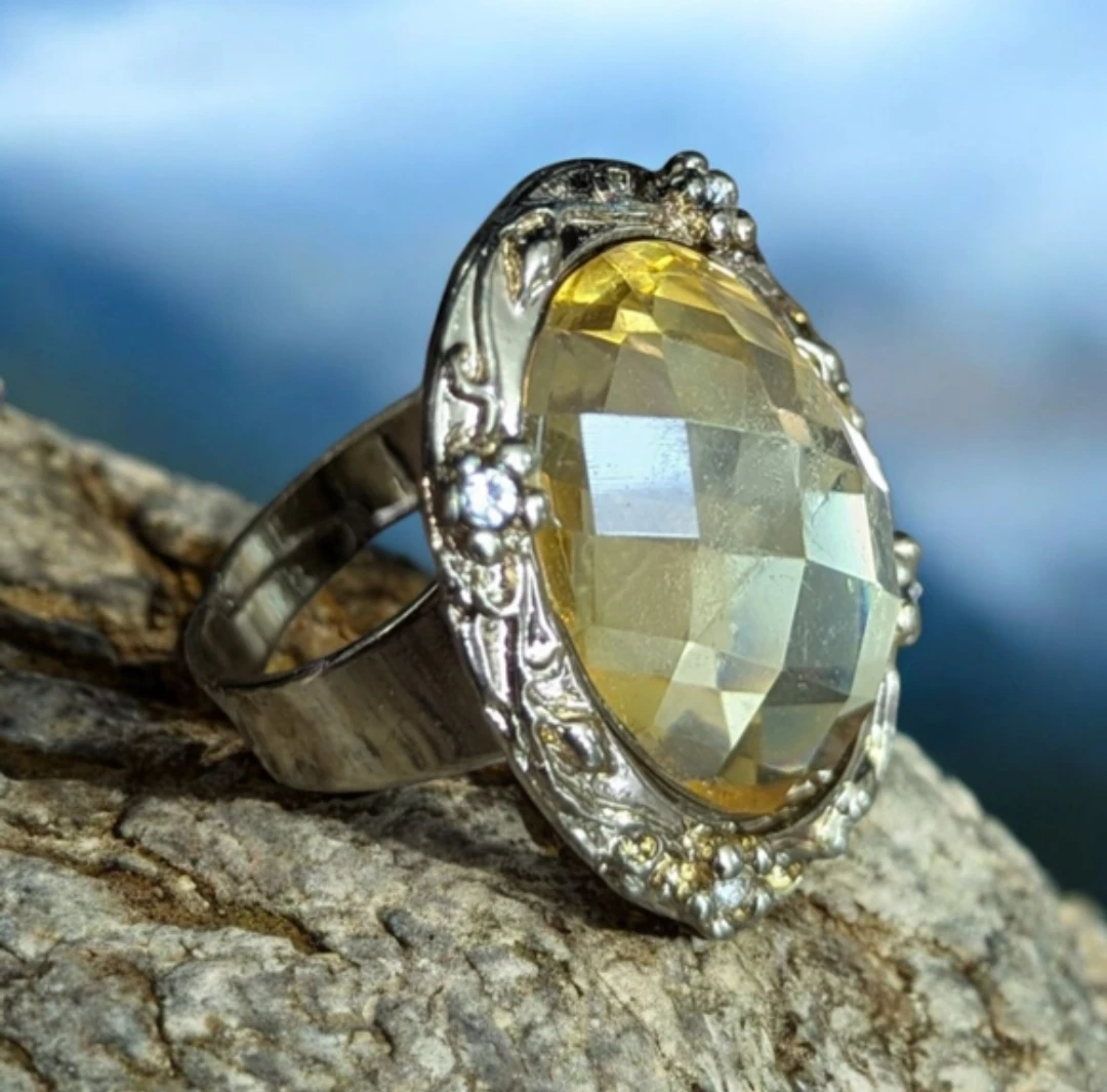 Statement Ring with Large Yellow Gemstone
