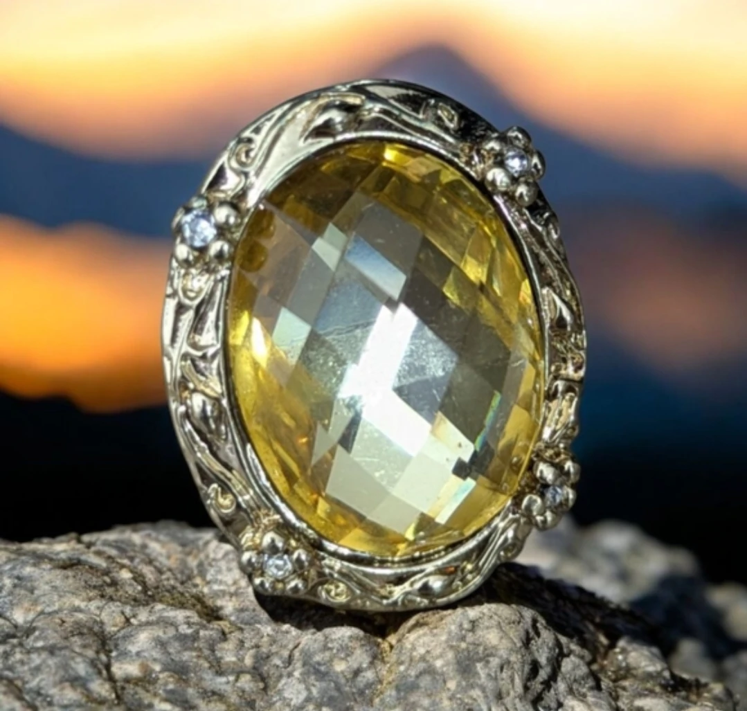 Statement Ring with Large Yellow Gemstone - photo 2