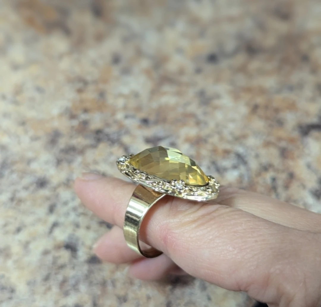 Statement Ring with Large Yellow Gemstone - photo 5