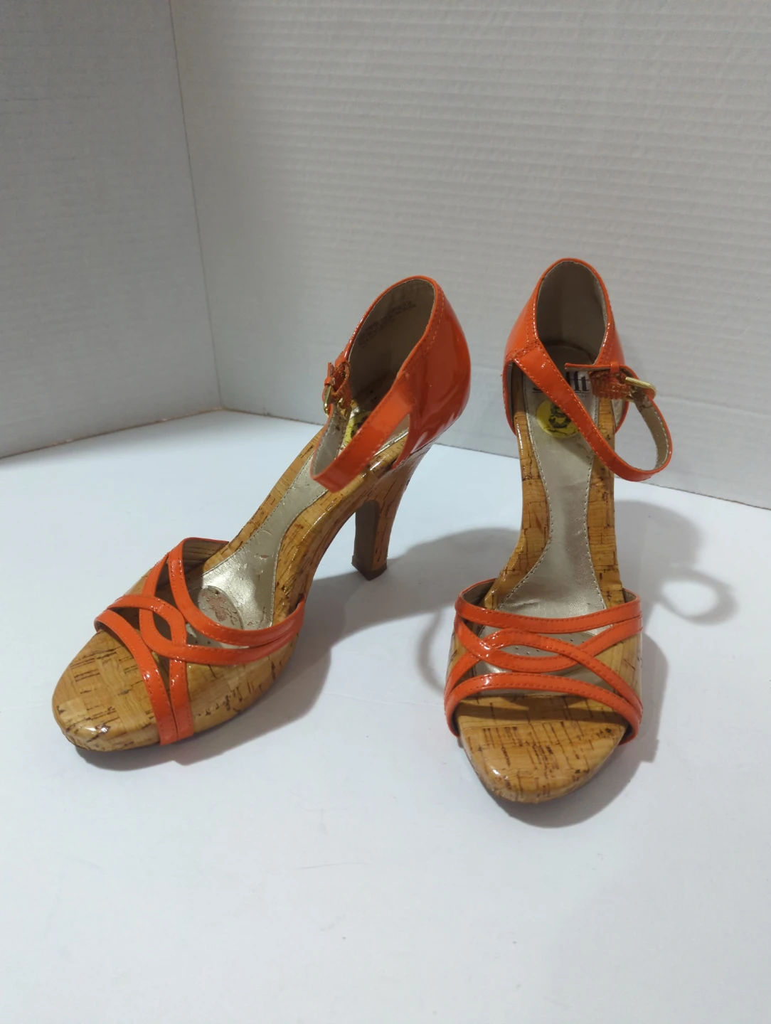 Sofft Orange Patent Cork Heel Sandals