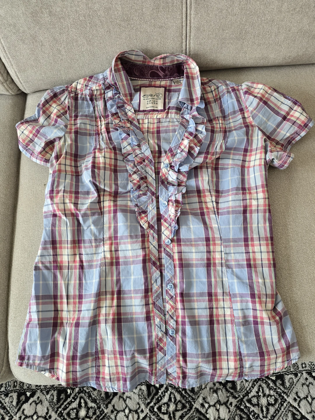 Esprit Plaid Ruffle Button-Up Shirt - Women's Size 10