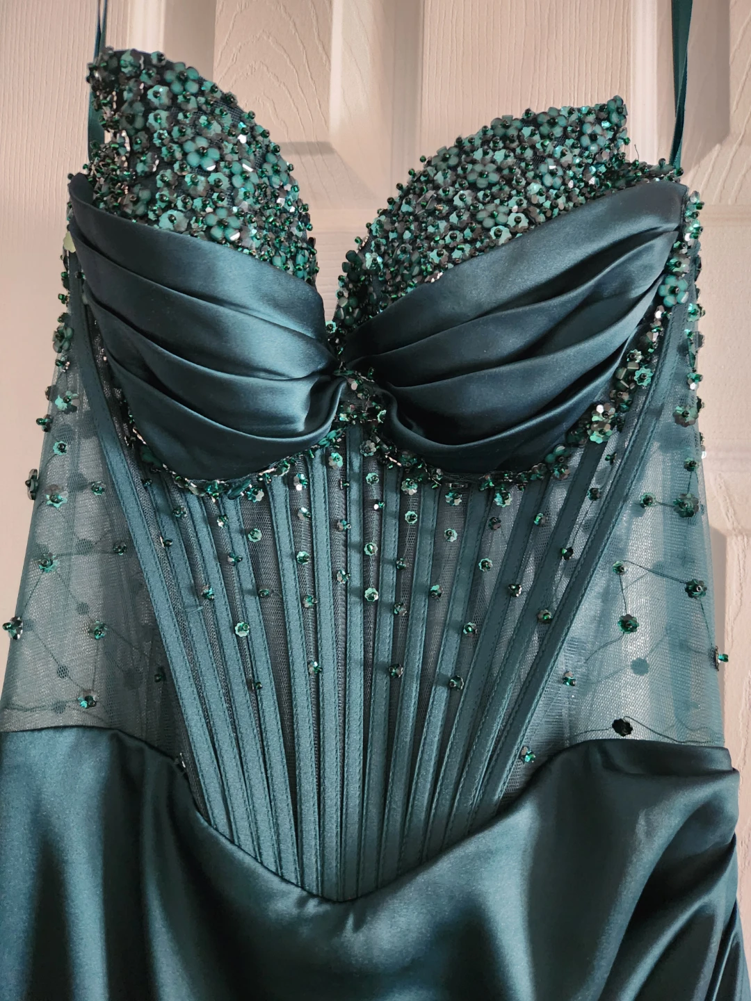 Emerald Green Sequin Corset Prom Dress - photo 5