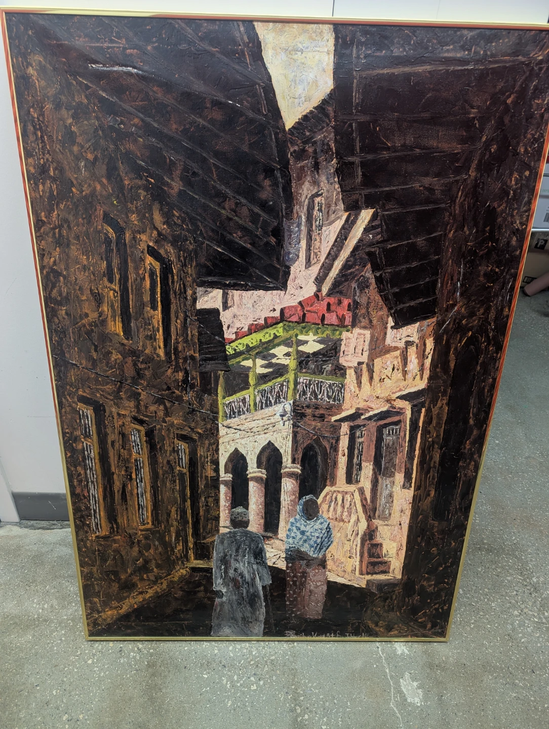 Vintage Oil Painting of a Street Scene with Figures - photo 2