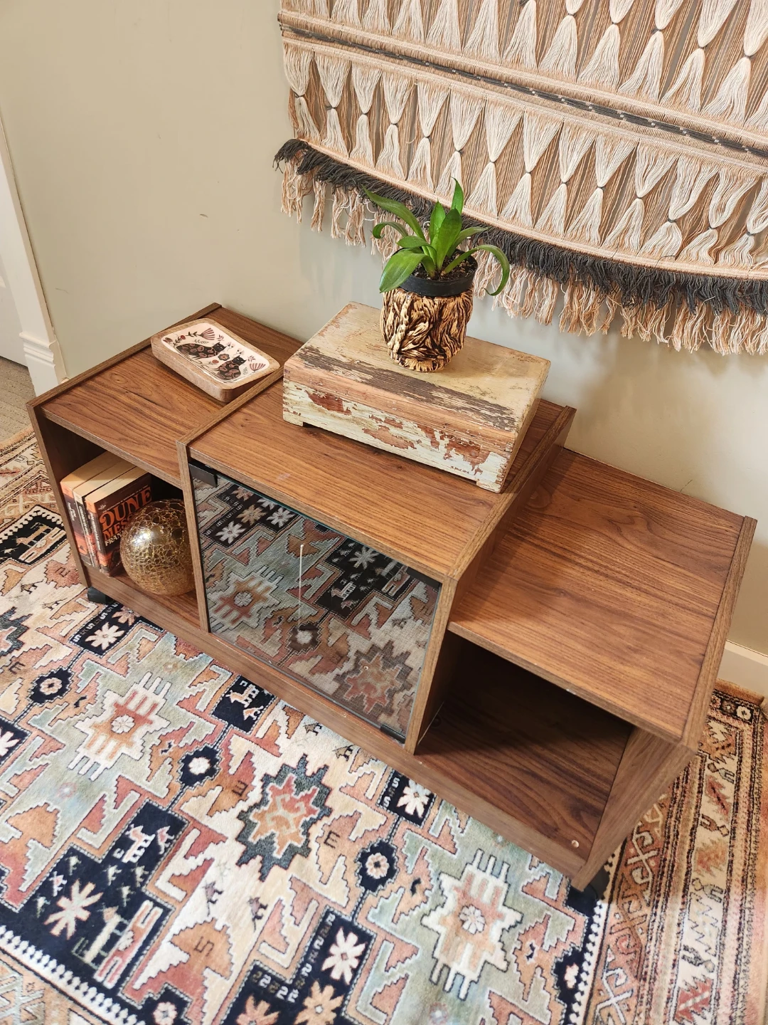 WHEELED Mid-Century Console & album storage with Glass Door - photo 3
