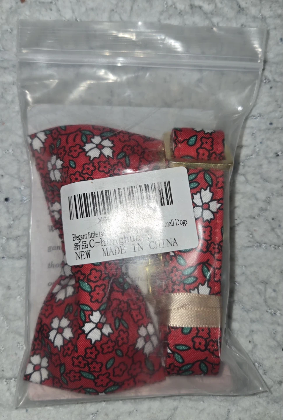 Elegant Little Tail Dog Collar with Bowtie - Red Floral - photo 2