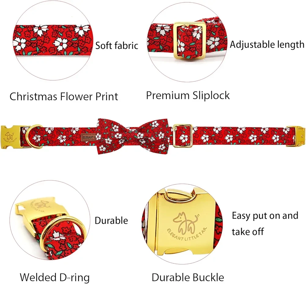 Elegant Little Tail Dog Collar with Bowtie - Red Floral - photo 4