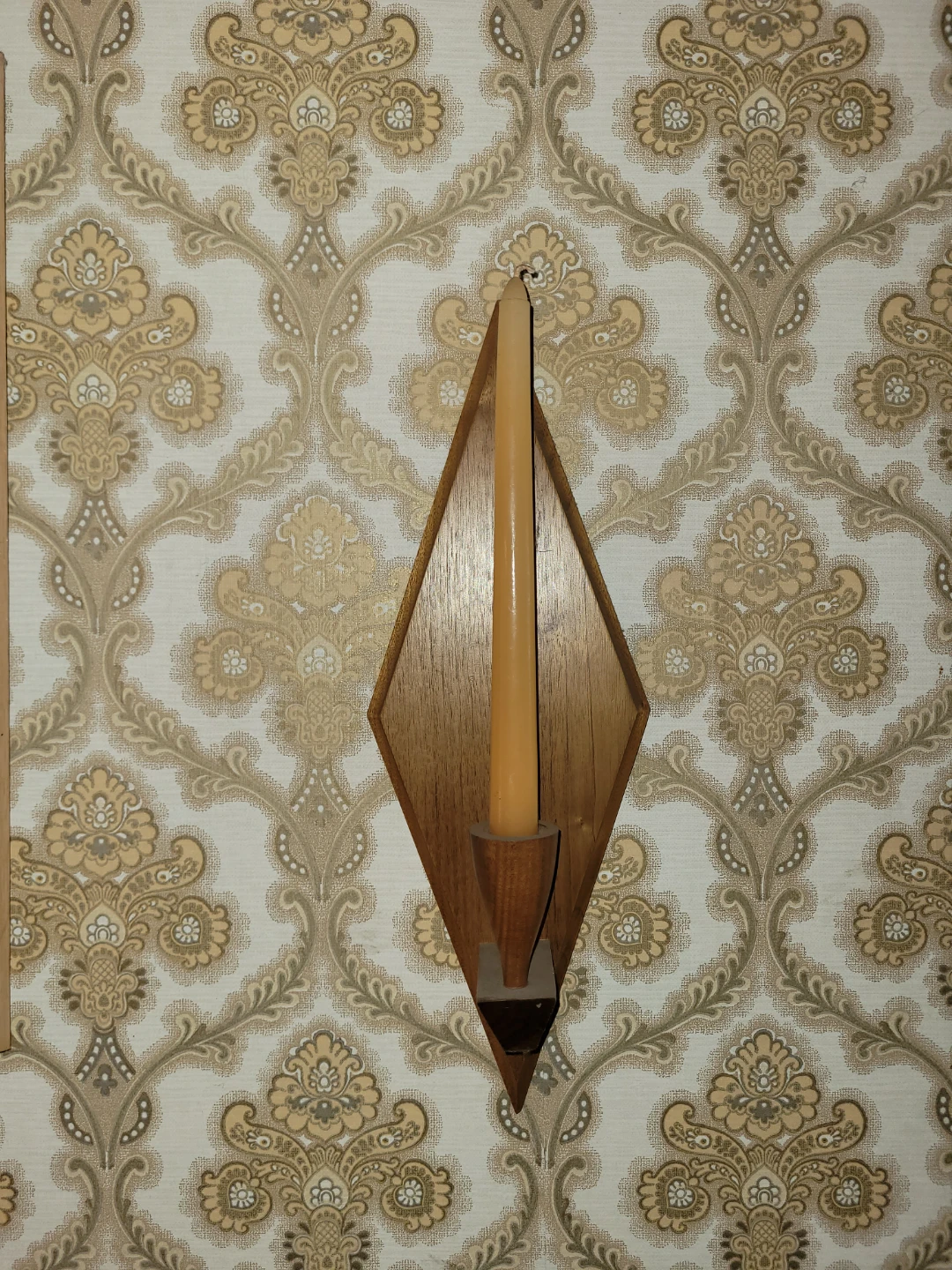 Wooden Diamond Wall Sconce with Candle Holder - photo 2