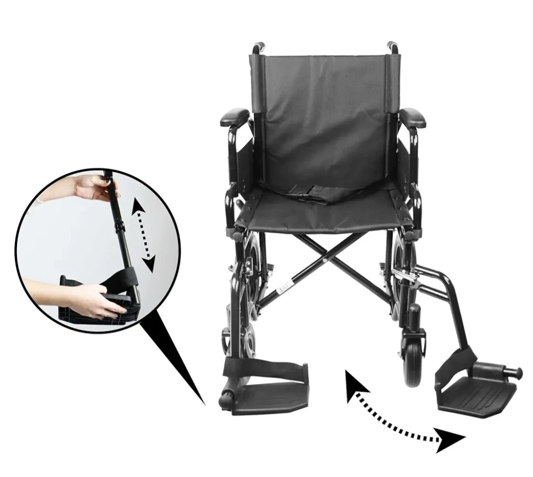 Black Folding Transport Wheelchair 113 kg Capacity - photo 3