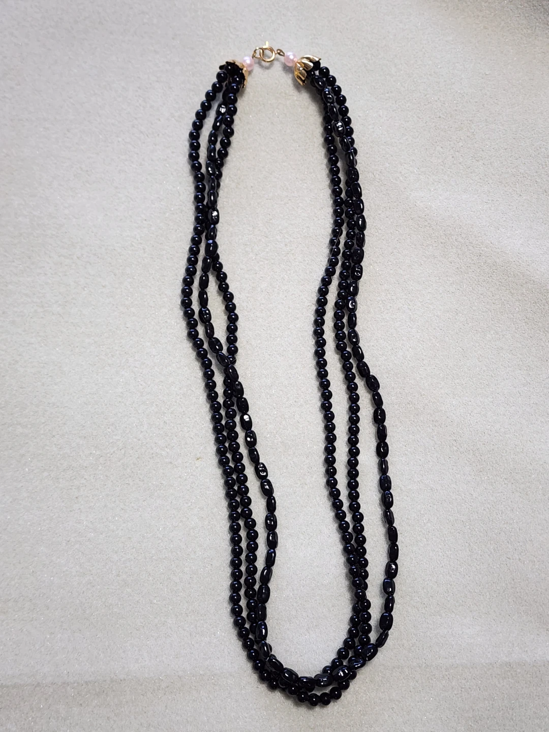 Multi-strand Black Beaded Necklace with Pearl Clasp