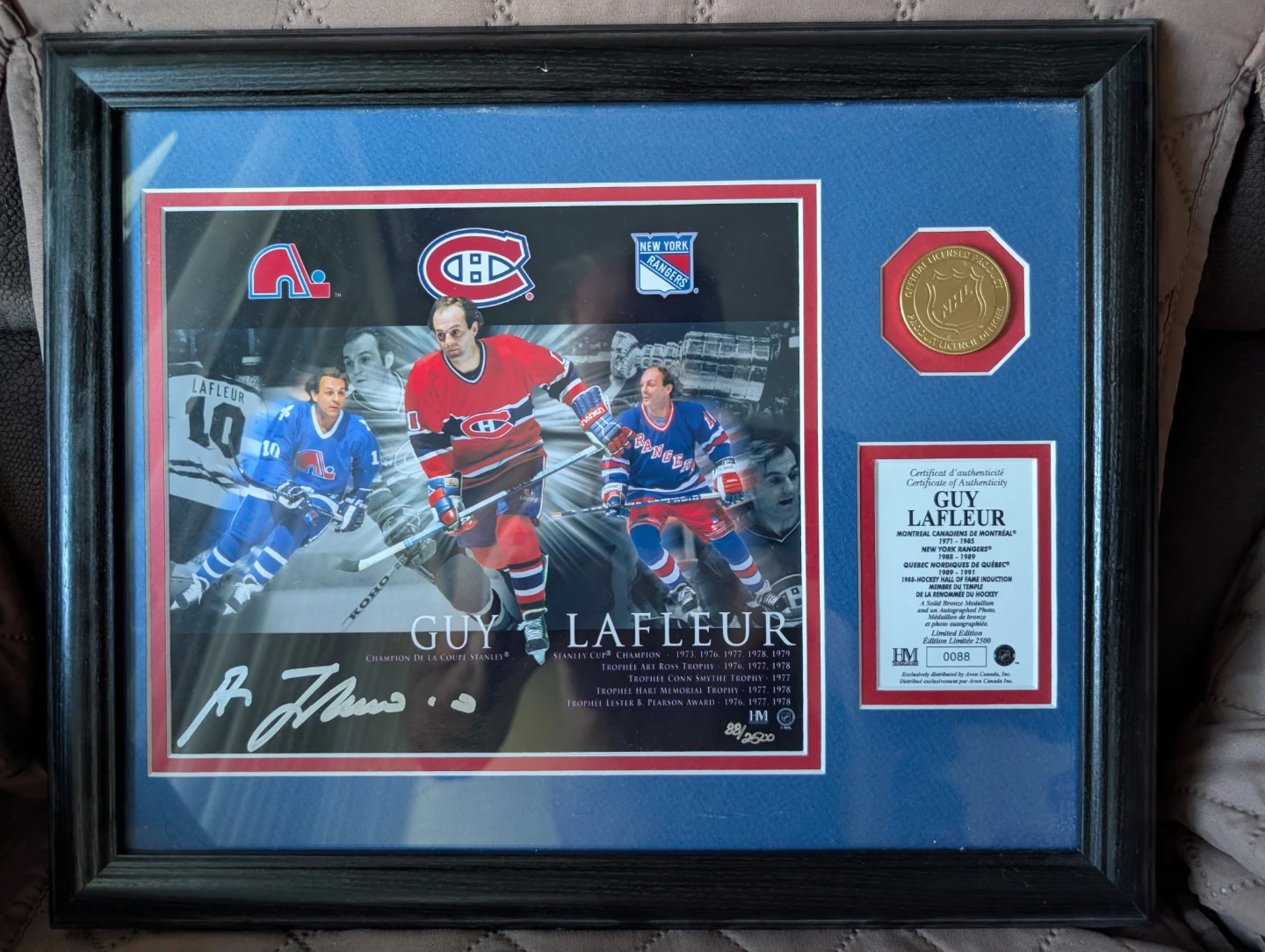 Guy Lafleur Autographed Framed Photo/Certificate of Authenticity