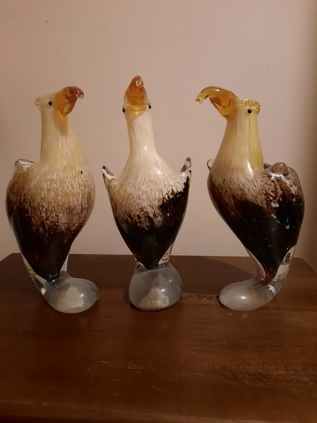Set of 3 Hand Blown Glass Figurines $135