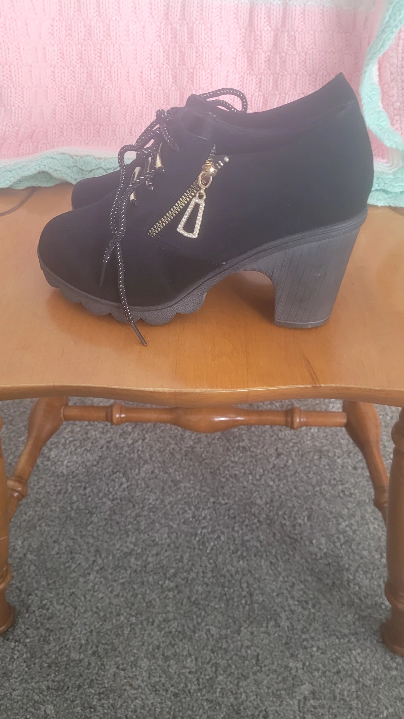 Black Suede Lace-up Heeled Ankle Boots