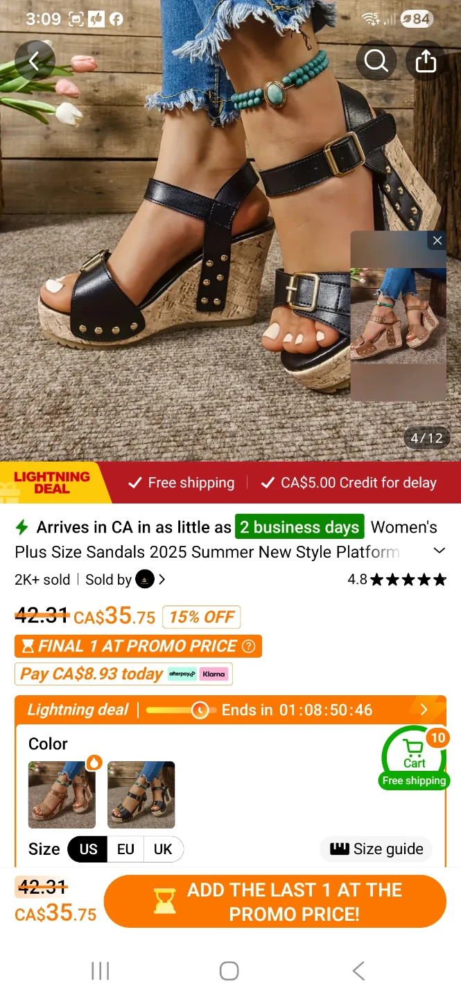 Women's Black Wedge Platform Sandals - photo 2