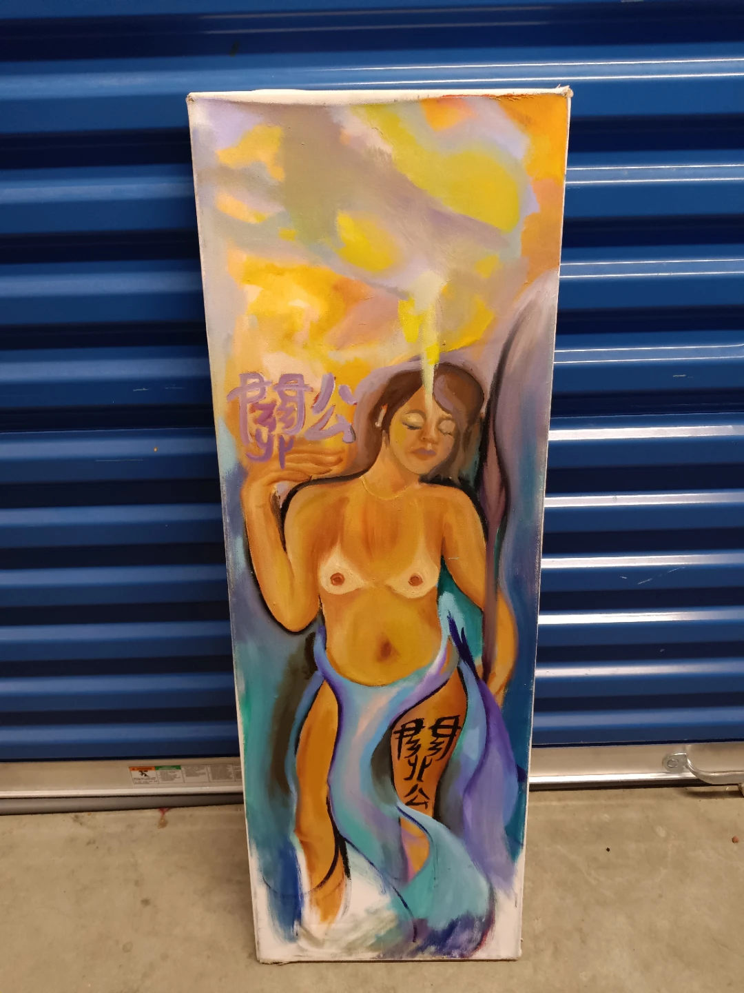 Original Painting of a Woman with Asian Calligraphy