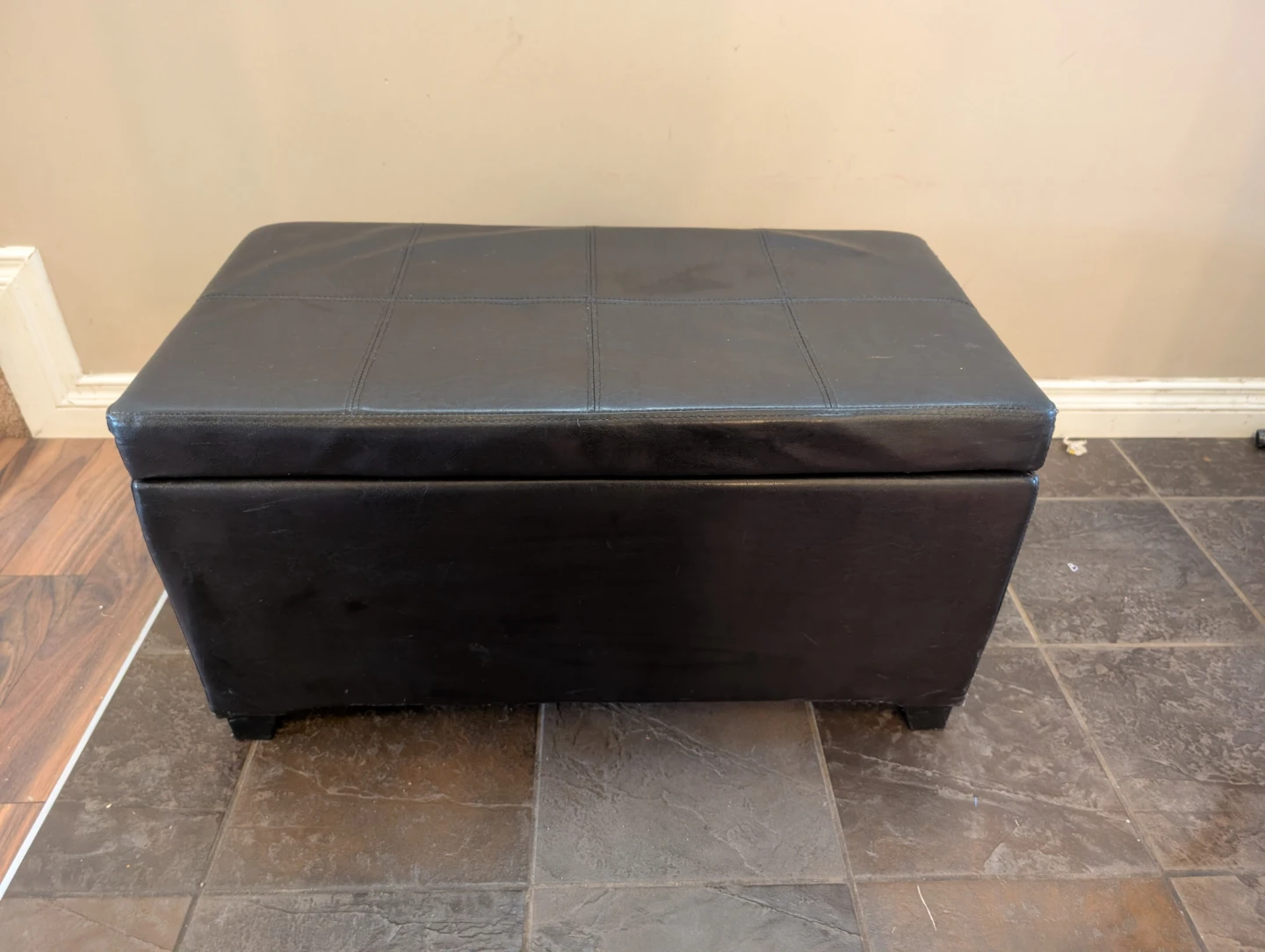 Black Faux Leather Storage Ottoman