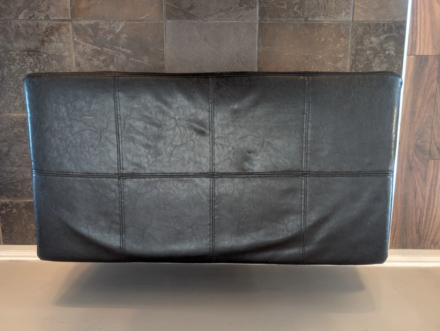 Black Faux Leather Storage Ottoman - photo 2