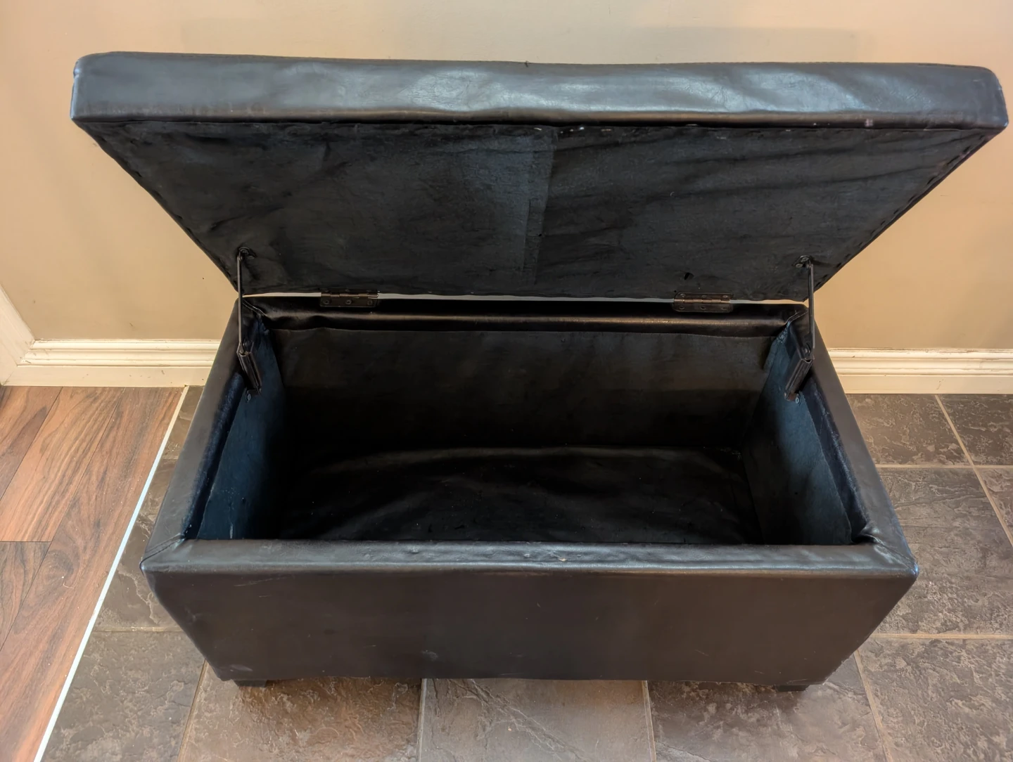 Black Faux Leather Storage Ottoman - photo 3